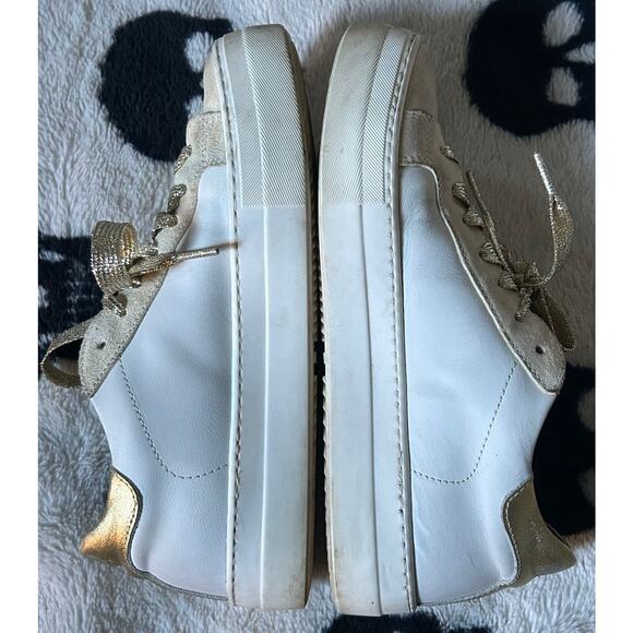 P448 Women’s Thea Mid Leather Sneakers Gold Italy Shoes - Size 39 EU / US 8.5 - Picture 1 of 7